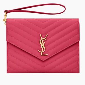 YSL Saint Laurent flap pouch in quilted grain leather fuchsia pink